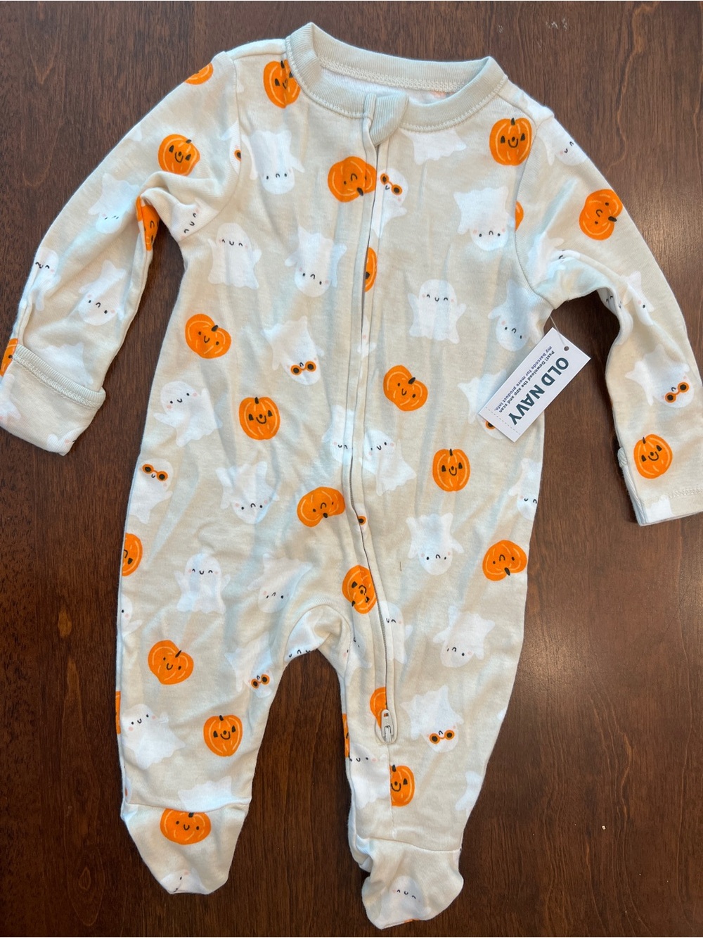 Old Navy Halloween Ghost Pumpkin Footed Sleeper Pajamas NWT 2-Way Zipper